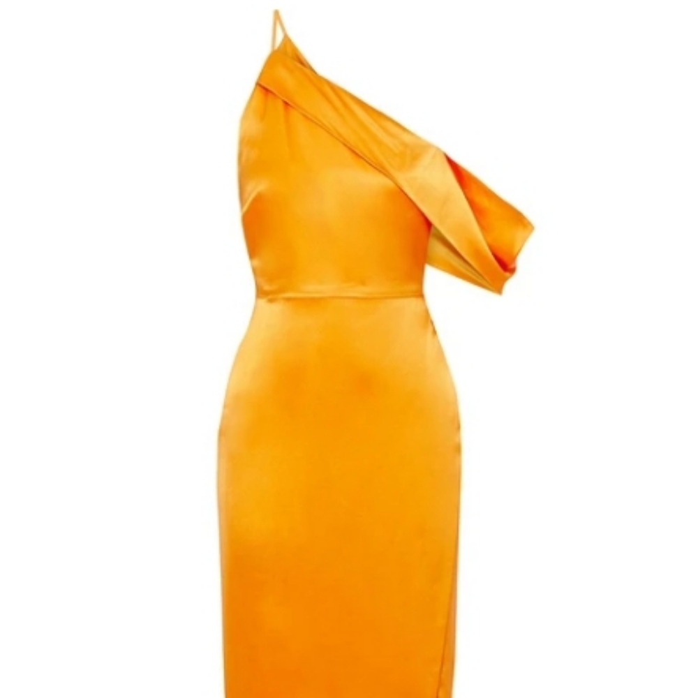 Off the shoulder silk charmeuse midi dress